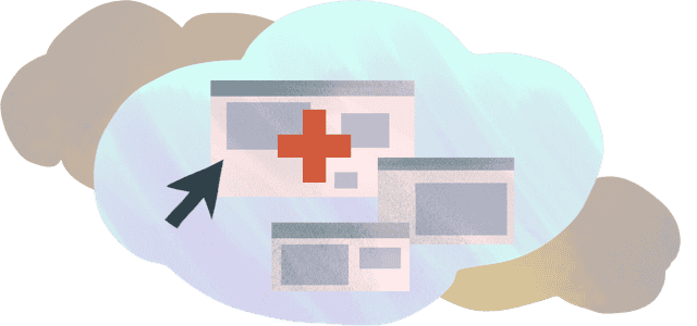 Web browser windows inside a cloud silhouette.